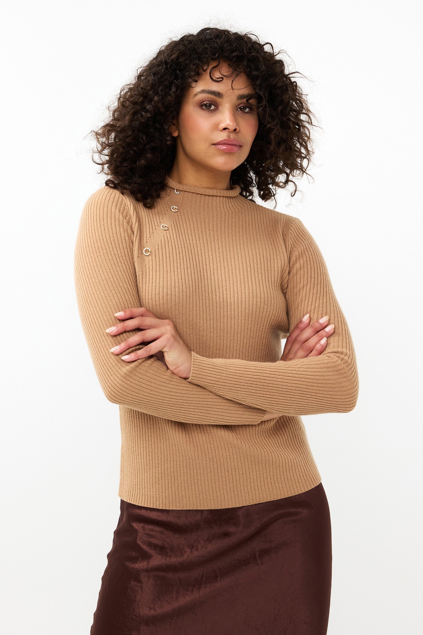 SWEATER COL A-SYM BUTTONS BRANDY 1