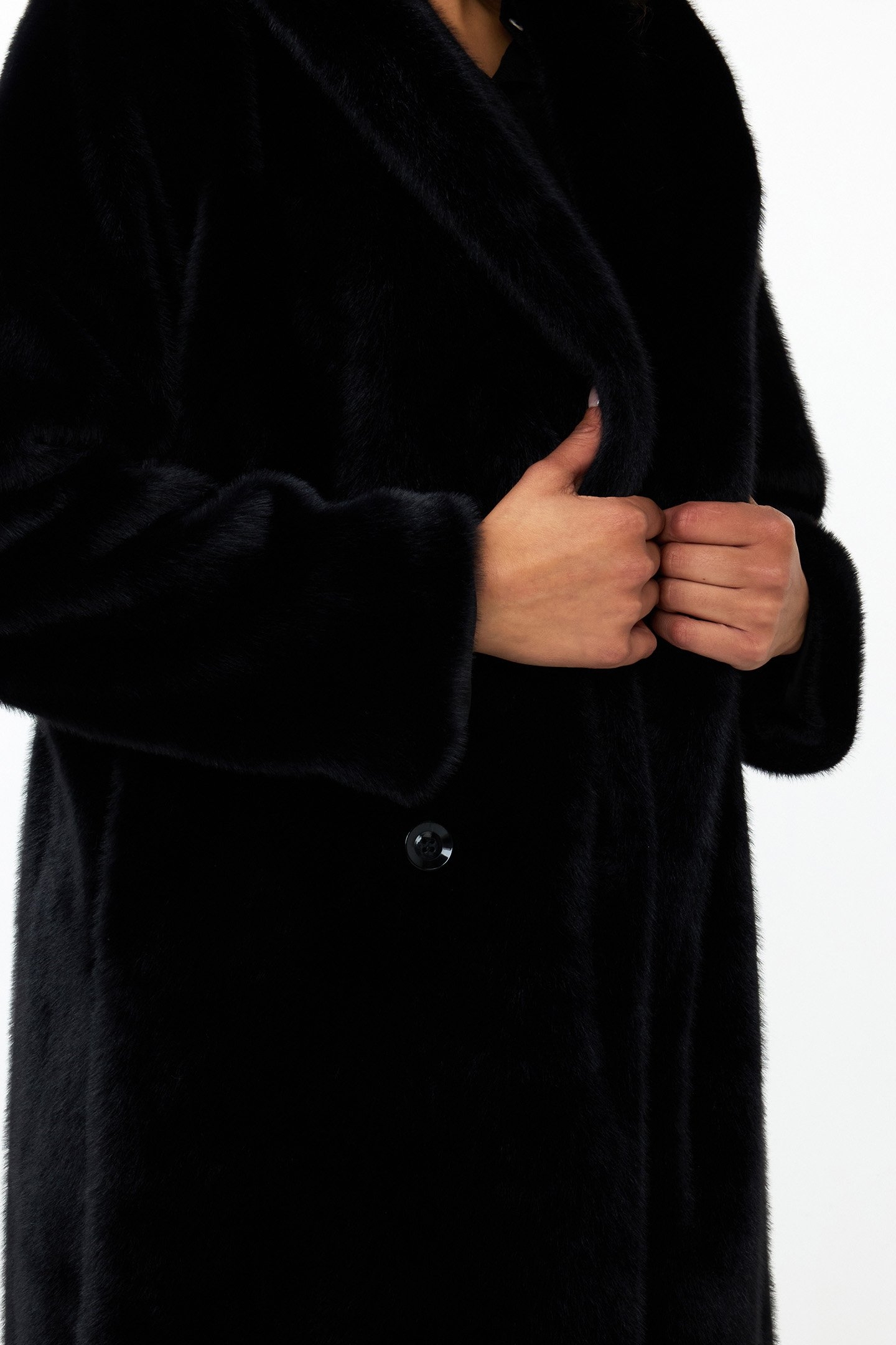 COAT SHAWL COLLAR FAKE FUR BLACK 4
