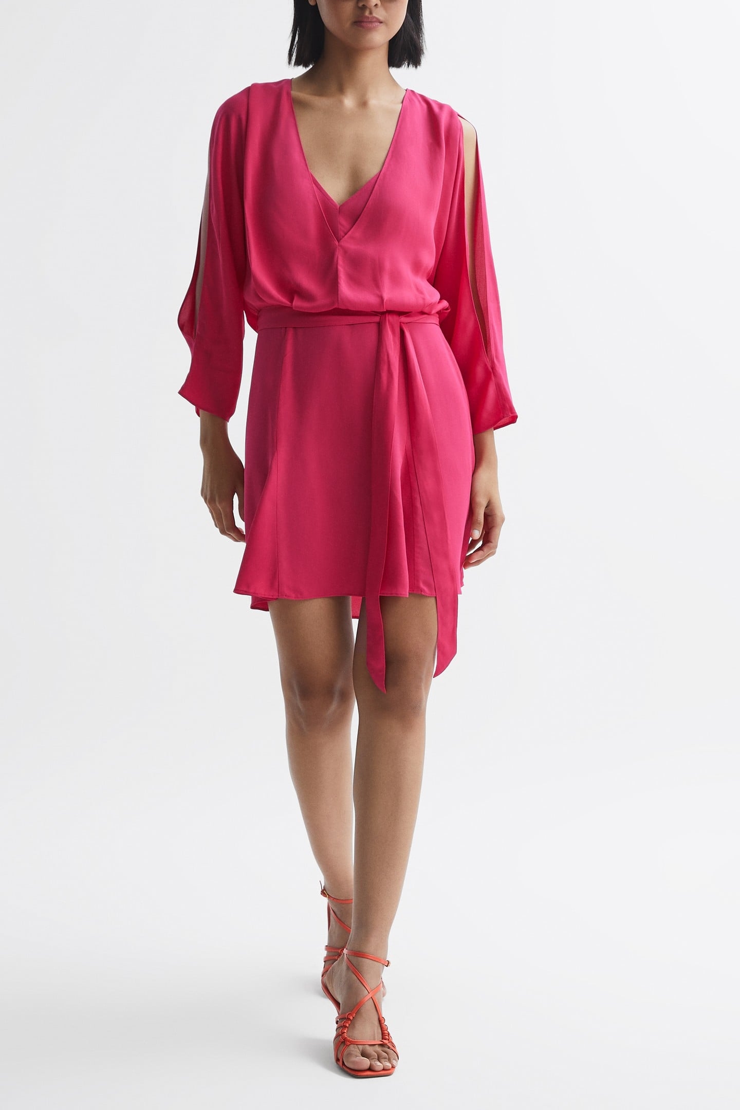 PLAIN SHORT FLIPPY DRESS BRIGHT PINK 1
