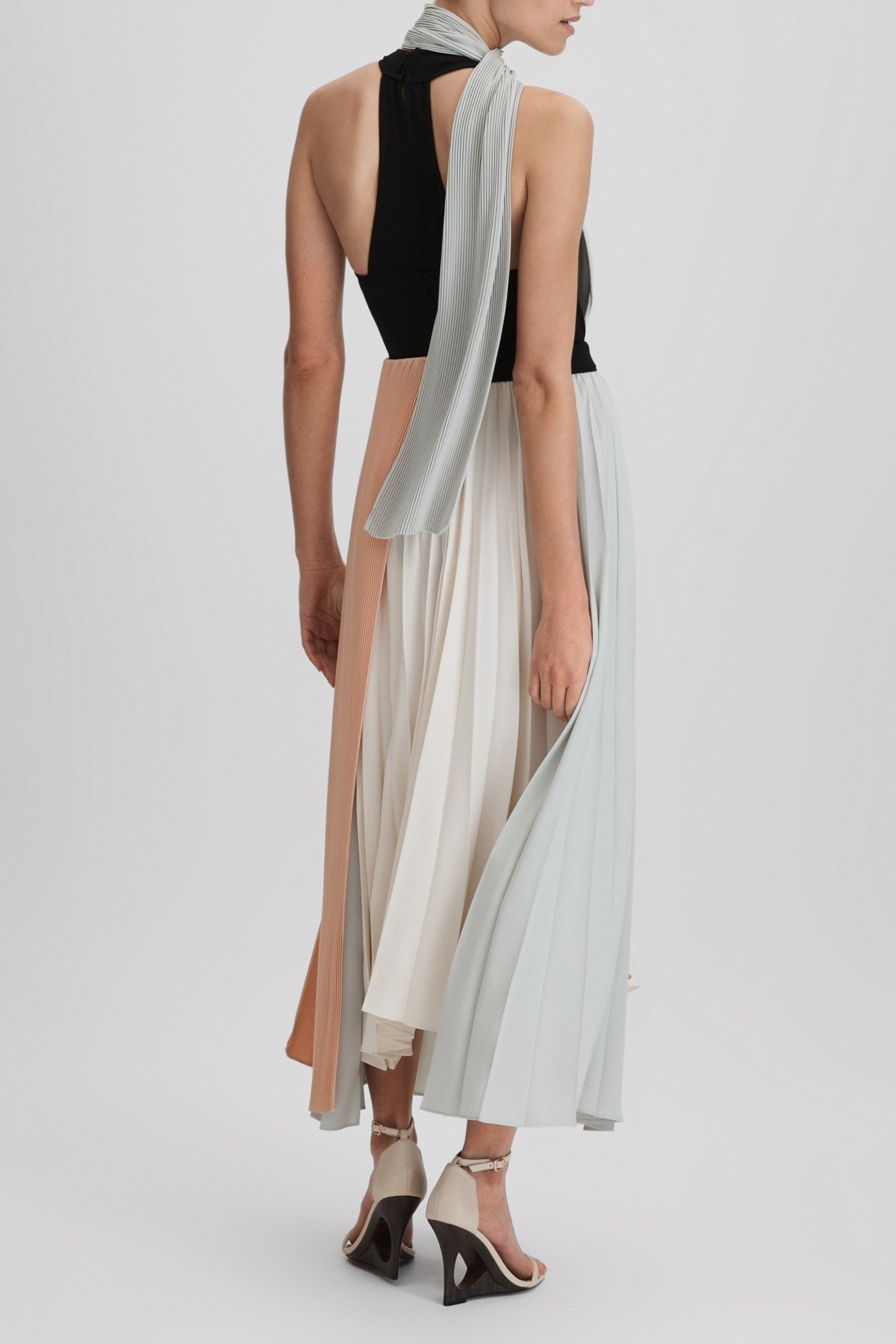 COLOUR BLOCK PLEATED MIDI DRESS PINK/CREAM 5