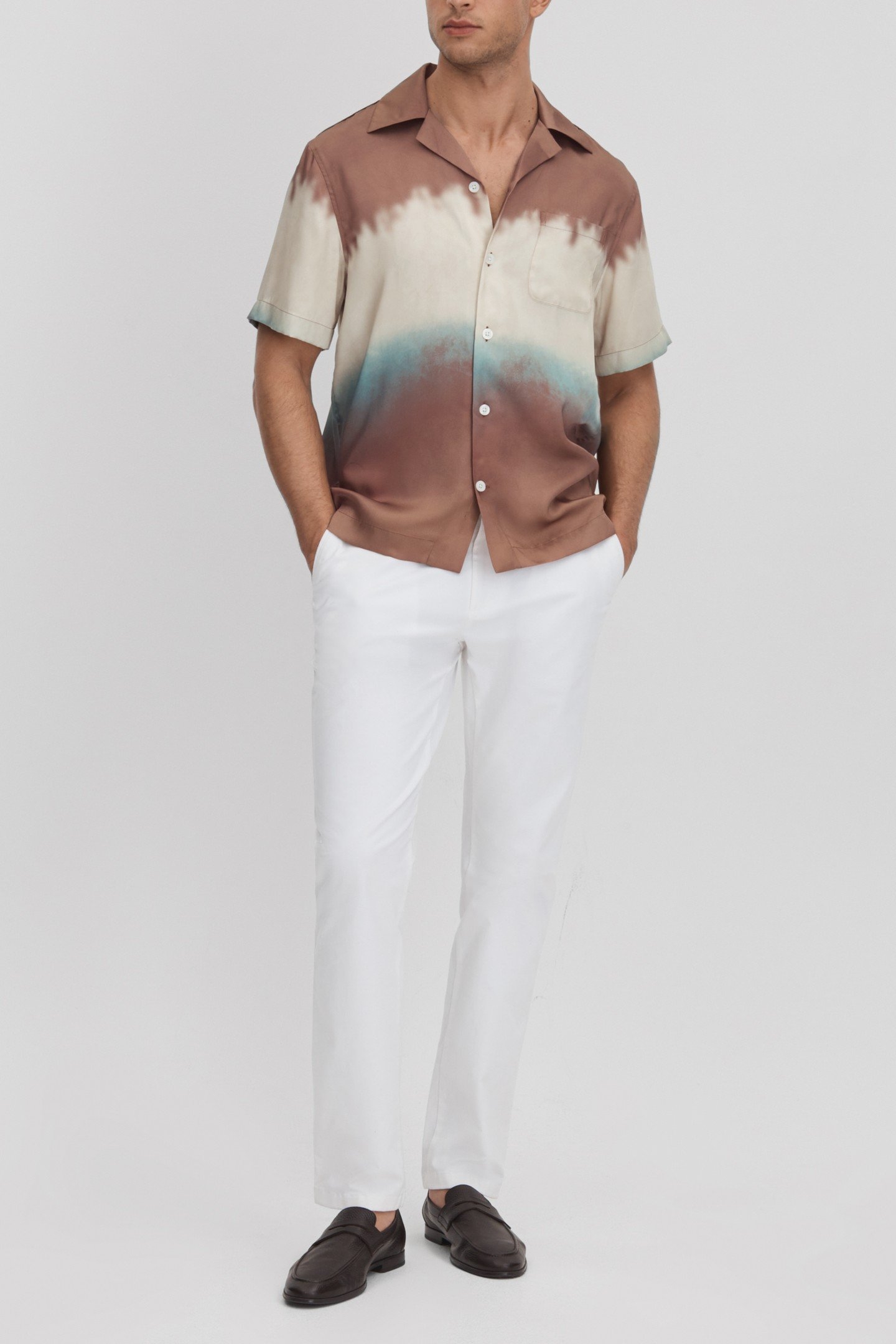 SHORTSLEEVE CUBAN OMBRE PRINT SHIRT TOBACCO 1