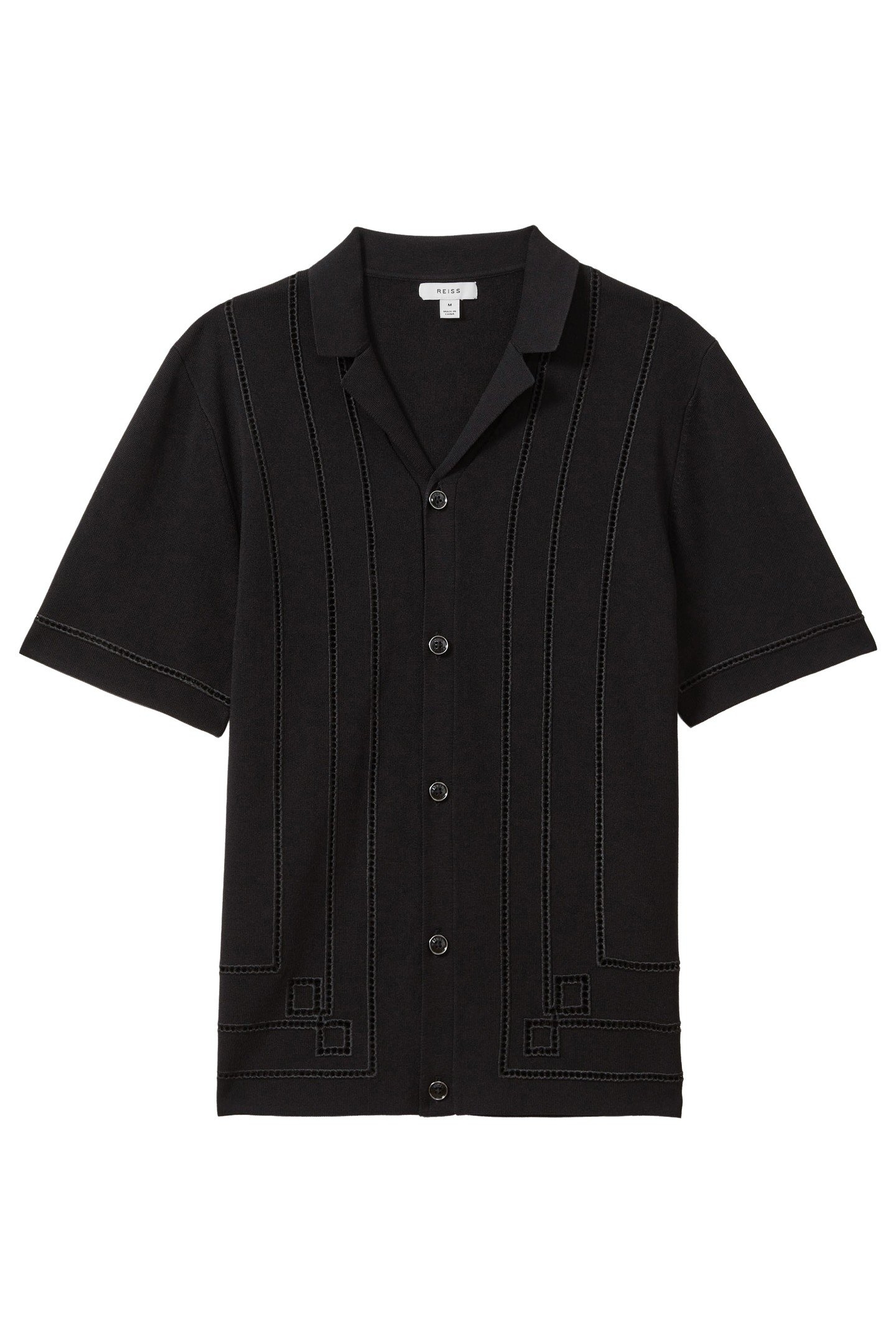 SHORTSLEEVE EMBROIDERED FRAME DETAIL CUBAN SHIRT BLACK 1