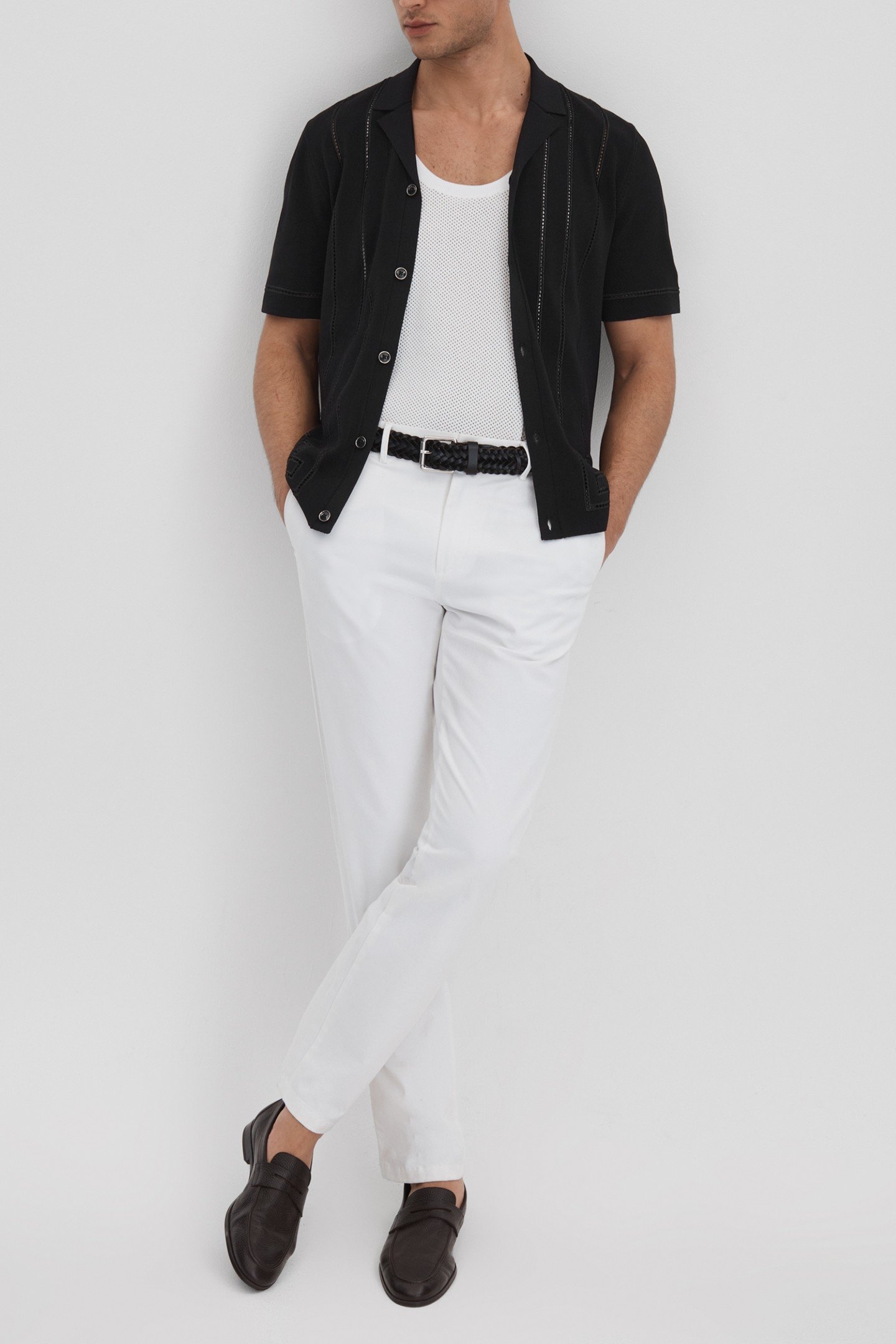 SHORTSLEEVE EMBROIDERED FRAME DETAIL CUBAN SHIRT BLACK 3