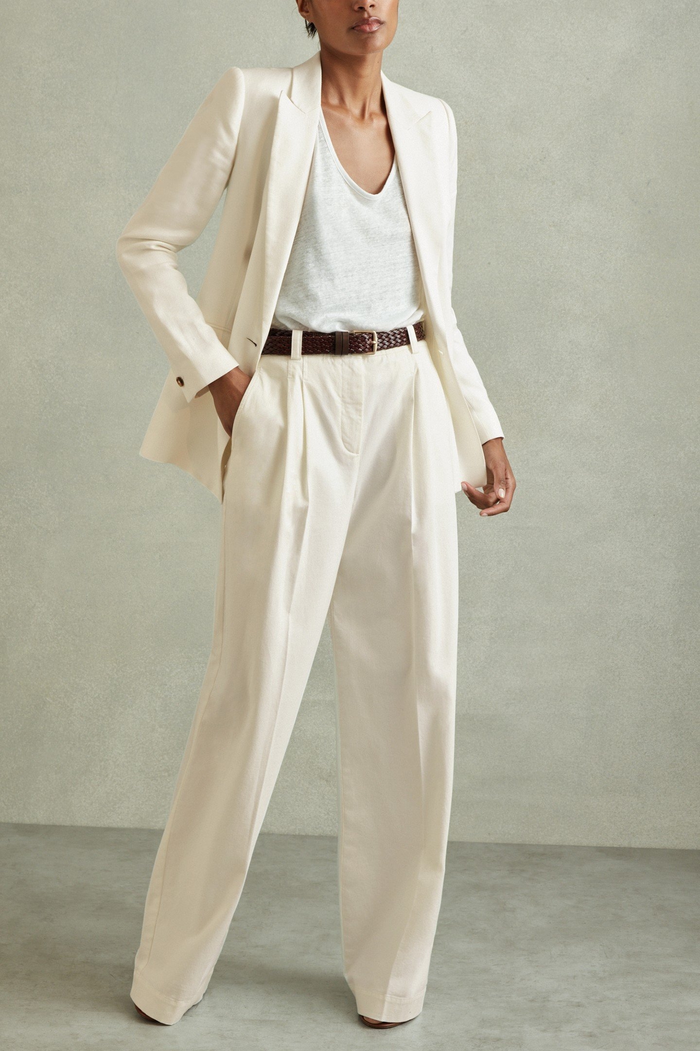 WIDE LEG PLEAT FRONT COTTON TROUSER WHITE 1