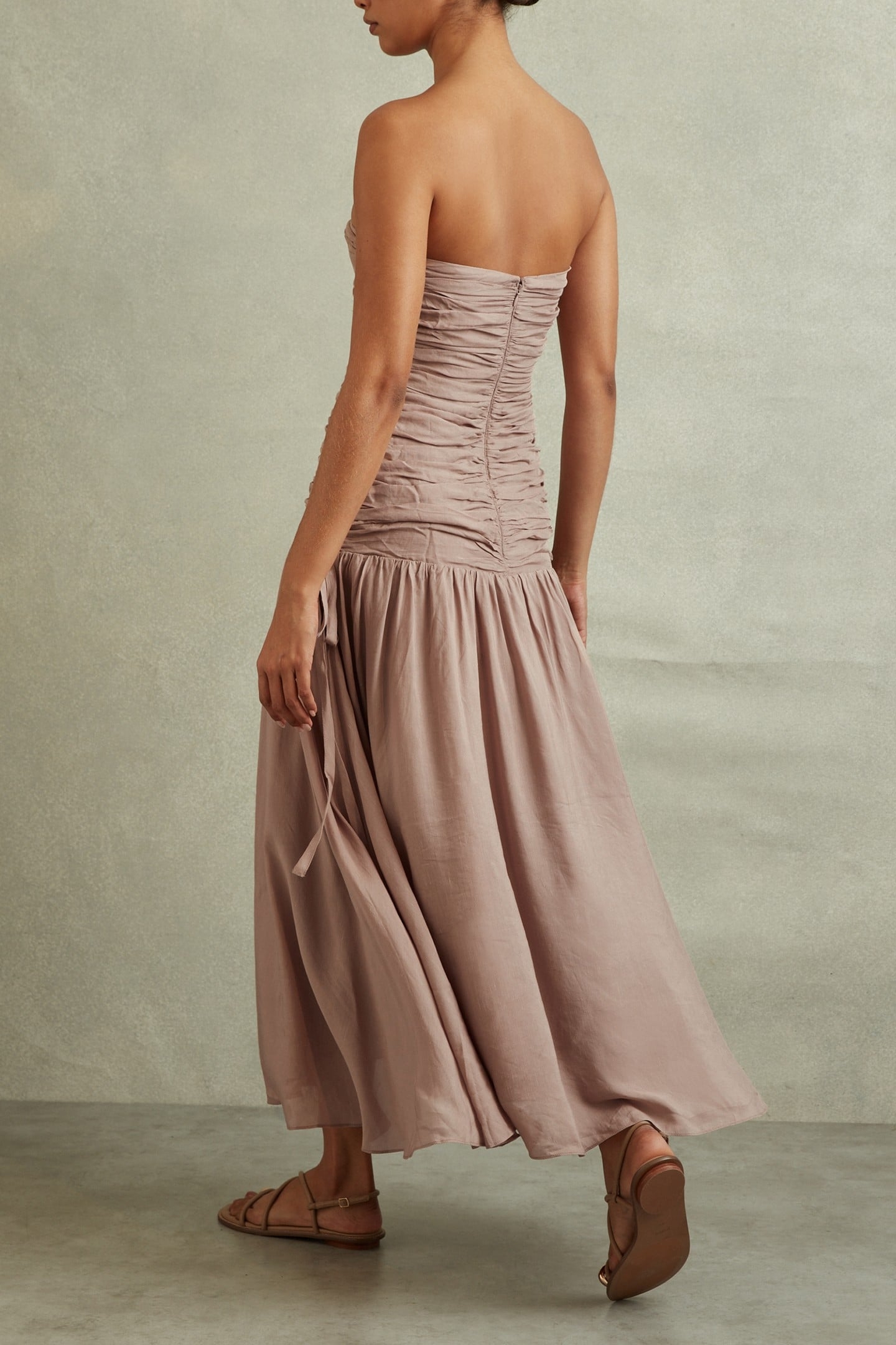 LINEN STRAPLESHORTSLEEVE DRESS DUSTY PINK 3