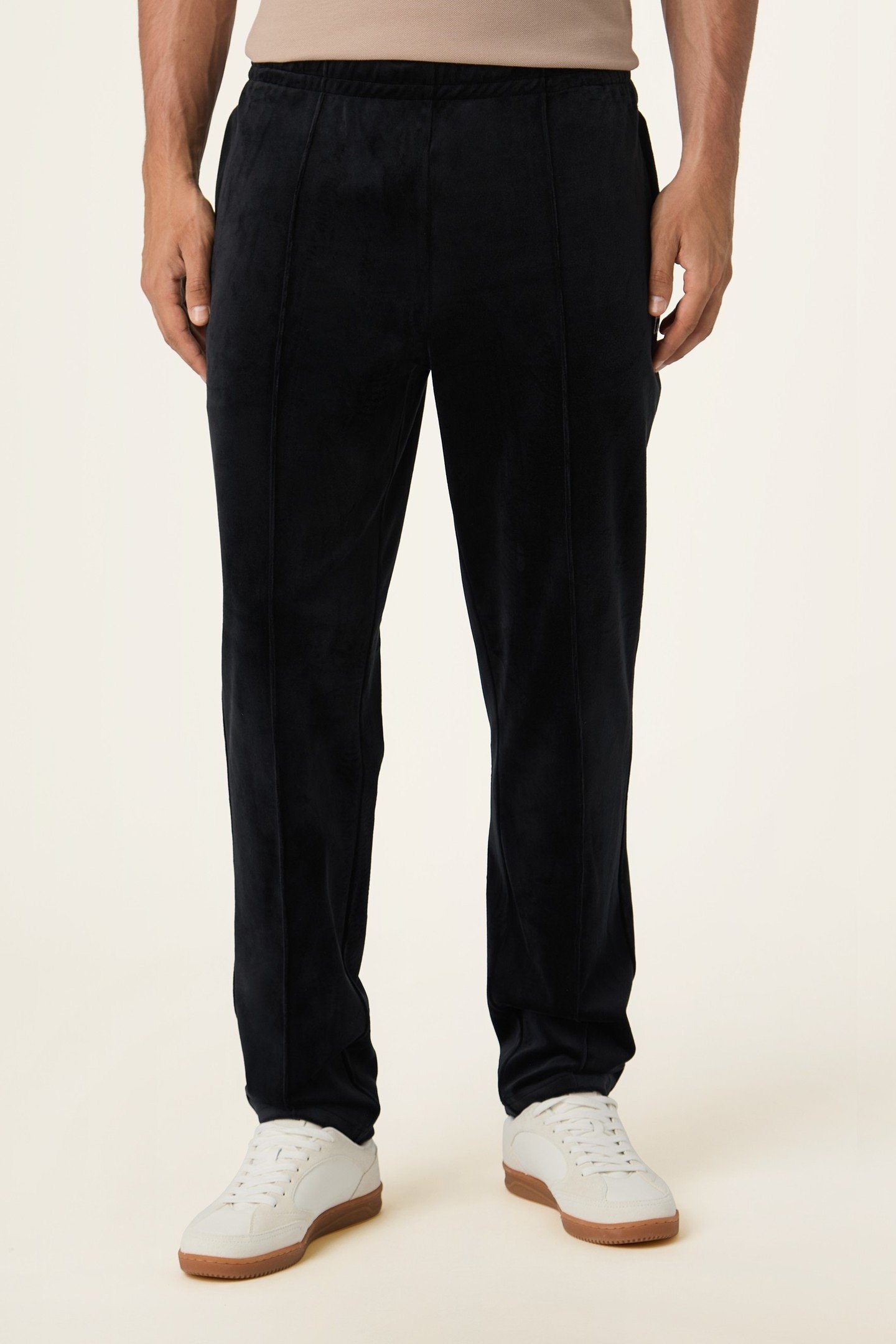 ADRIANO REGULAR TAPERED VELOUR TRACK PANTS BLACK 1