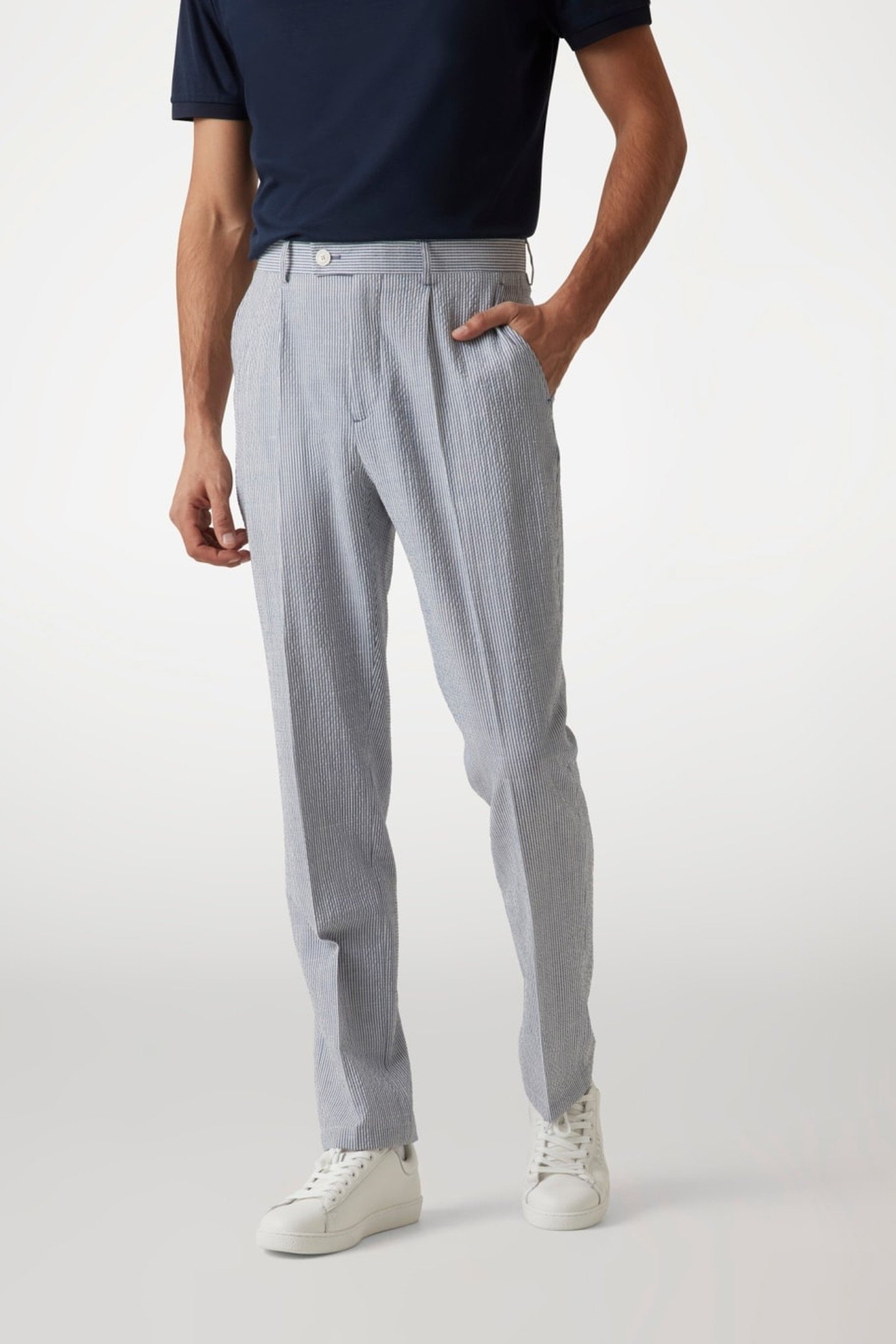 MAX PLEATED REG CHIN WHITE/BLUE STRIPES 5