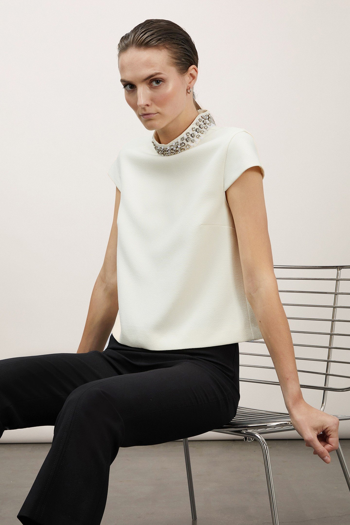 BLOUSE WITH EMBROIDERED COLLAR WHITE 1