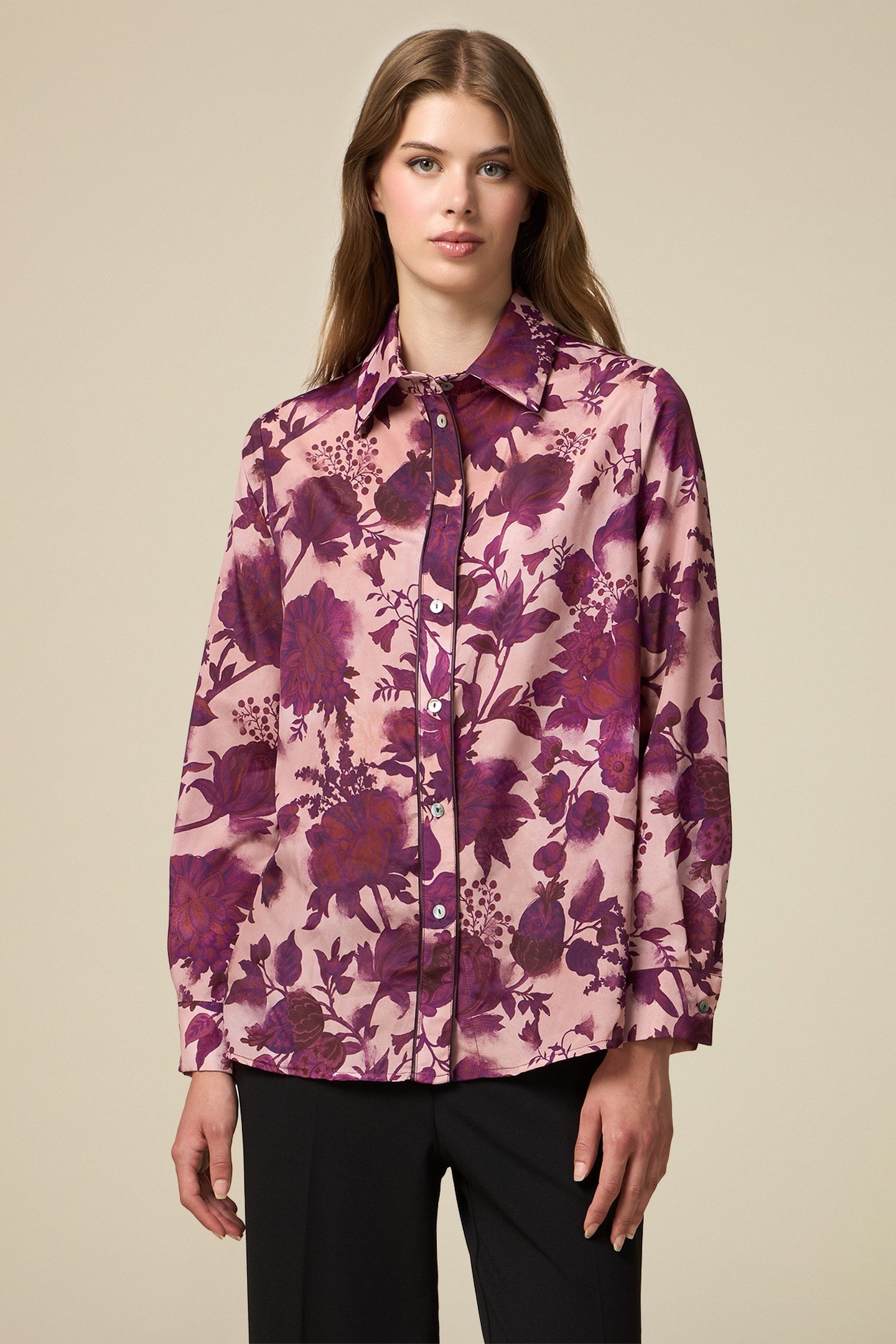 FLORAL PATTERN SHIRT PURPLE 1