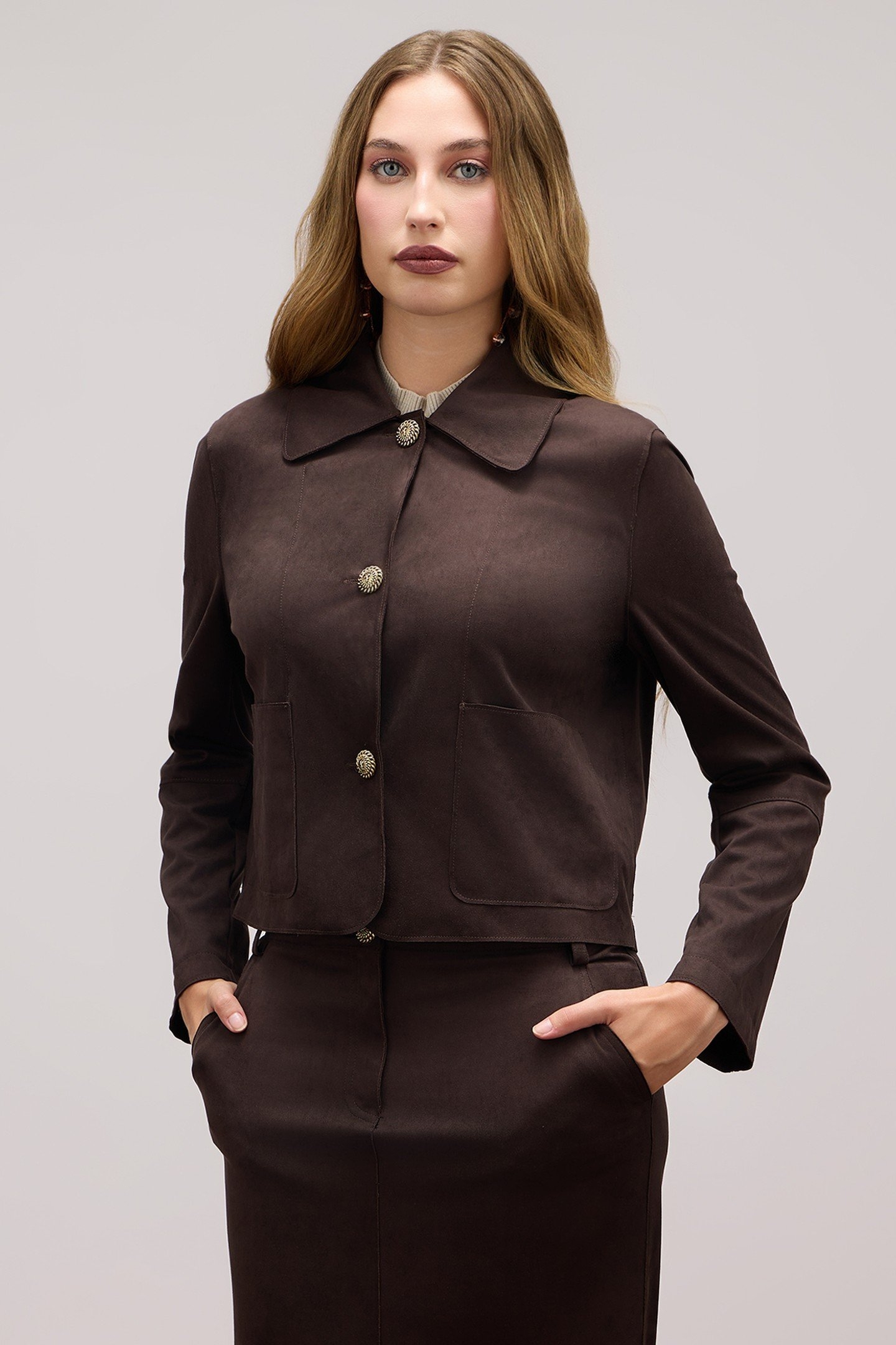 BOXY SUEDE EFFECT JACKET BROWN 1