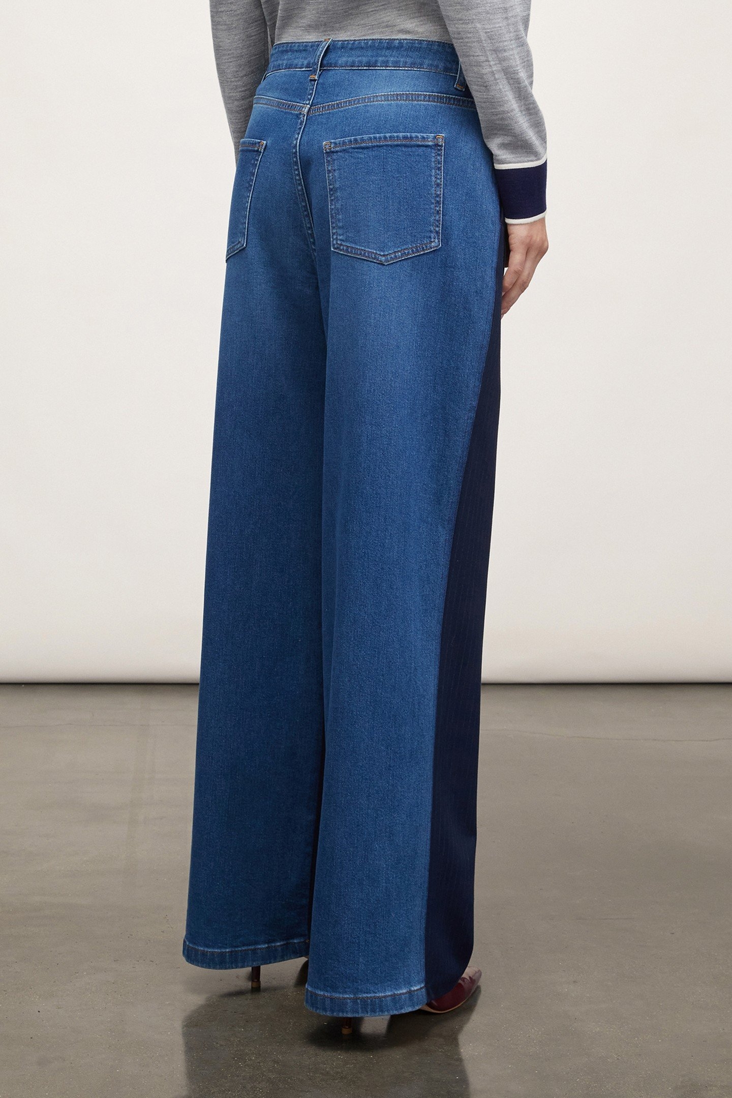 PINSTRIPE PALAZZO TROUSERS WITH DENIM INSERT BLUE 2