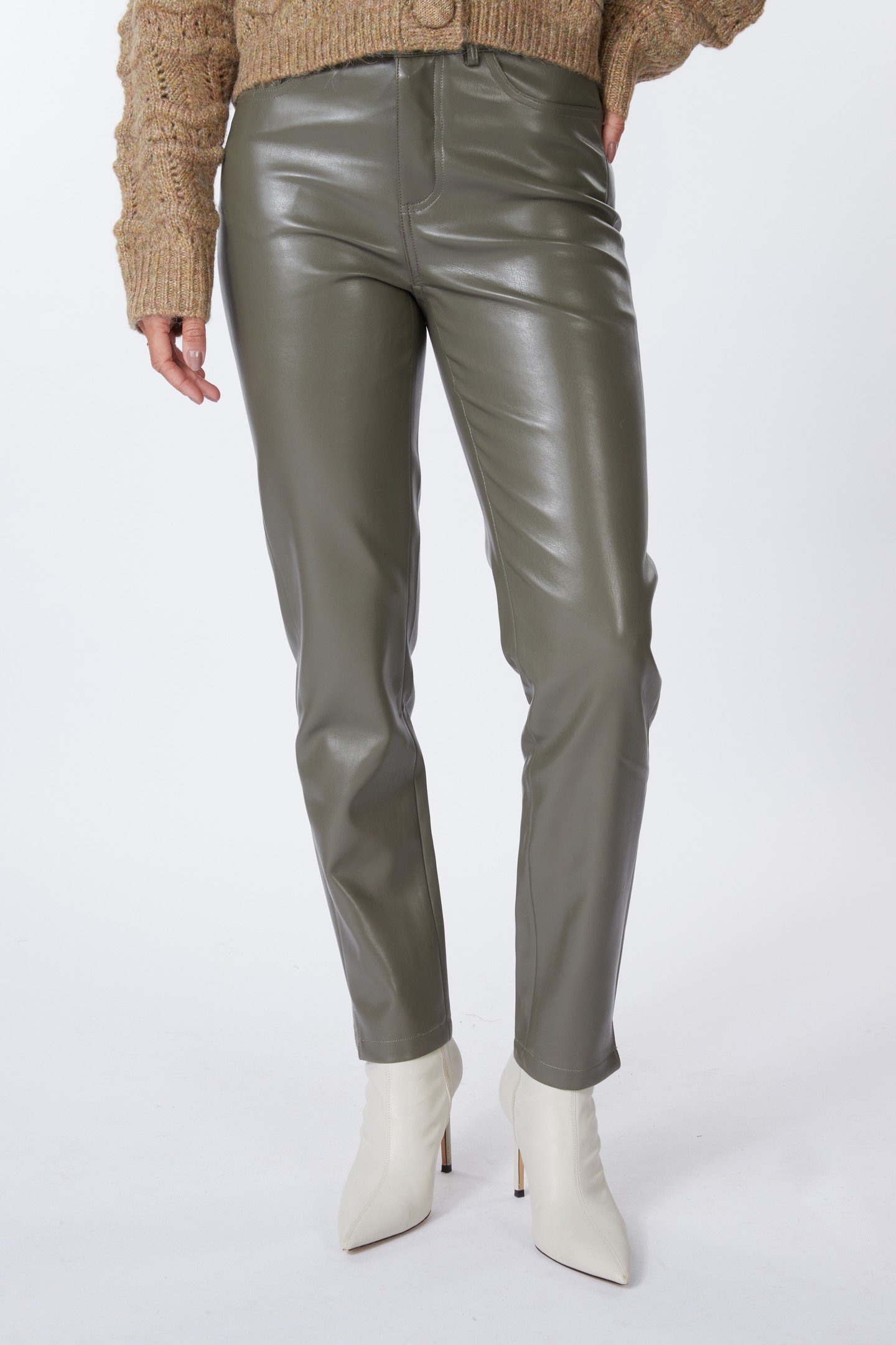 TROUSERS ZIPPER PU LEAF GREEN 1