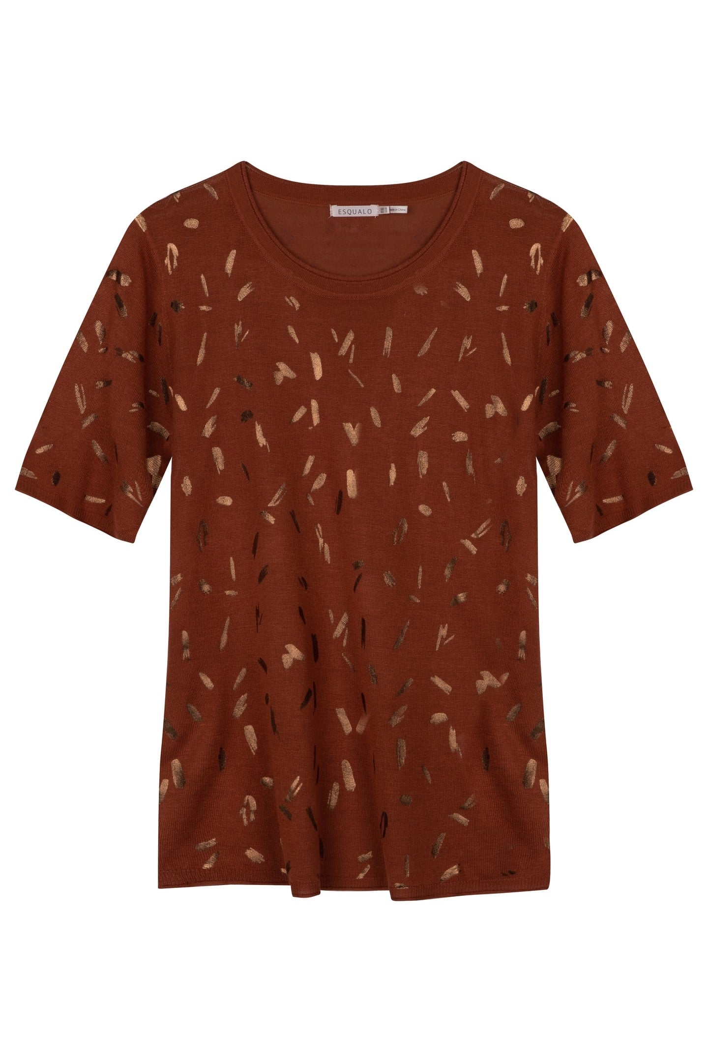 SWEATER FOIL PRINT S/SLV COPPER BROWN 1