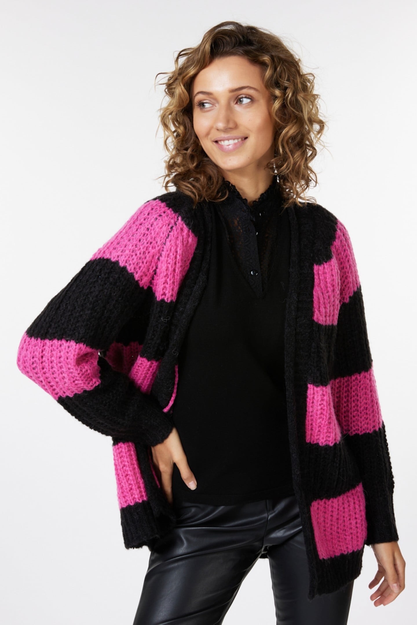 CARDIGAN STRIPED BLACK / PINK 2