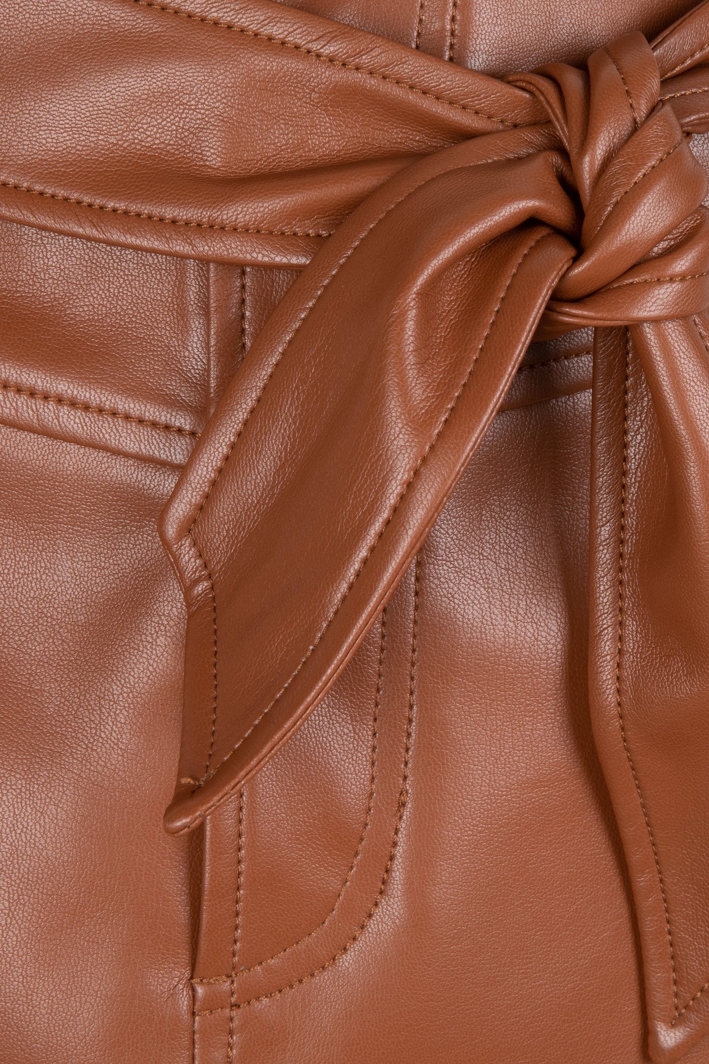 SKIRT BELTED A-LINE PU BROWN 3
