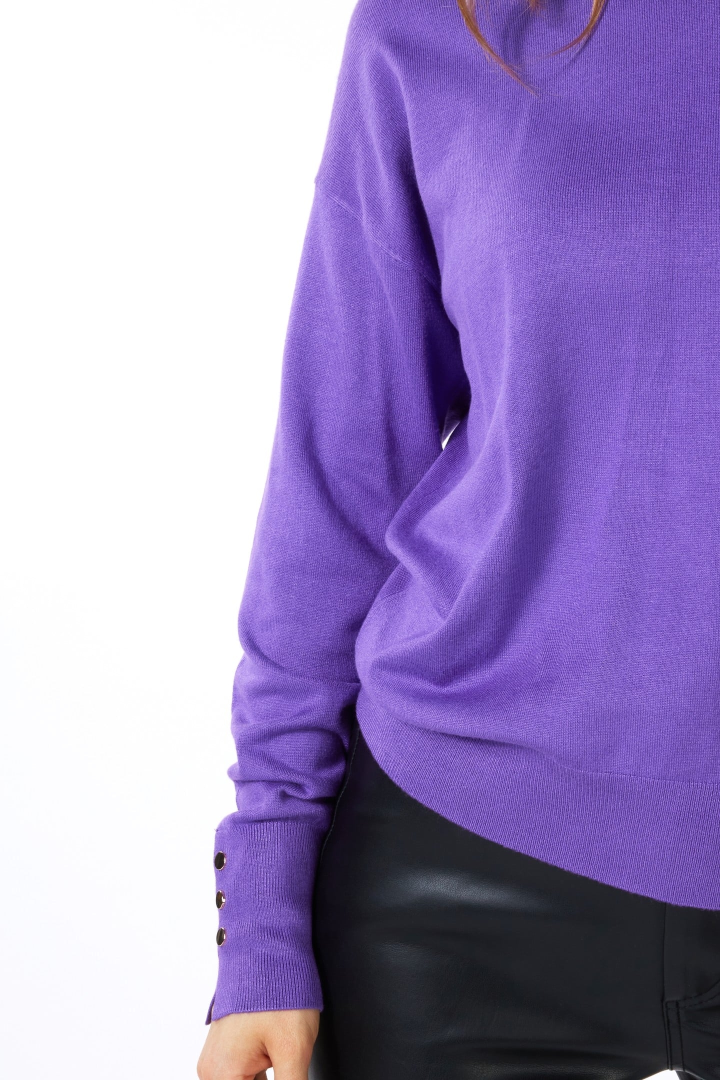 SWEATER BASIC BUTTON SLVE CUFF DEEP LAVENDER 5