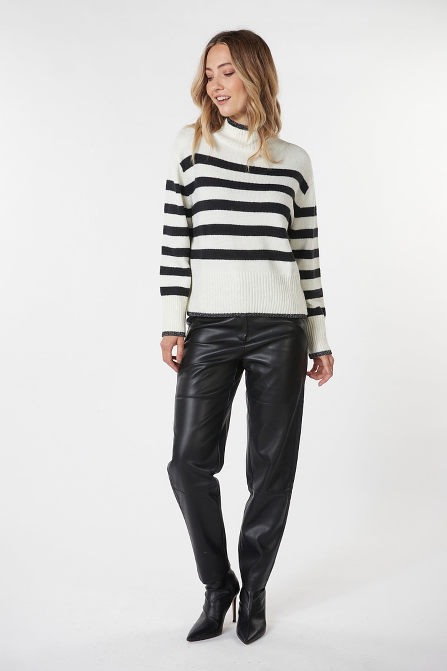 SWEATER COL STRIPED LUREX OFF WHITE / BLACK 2