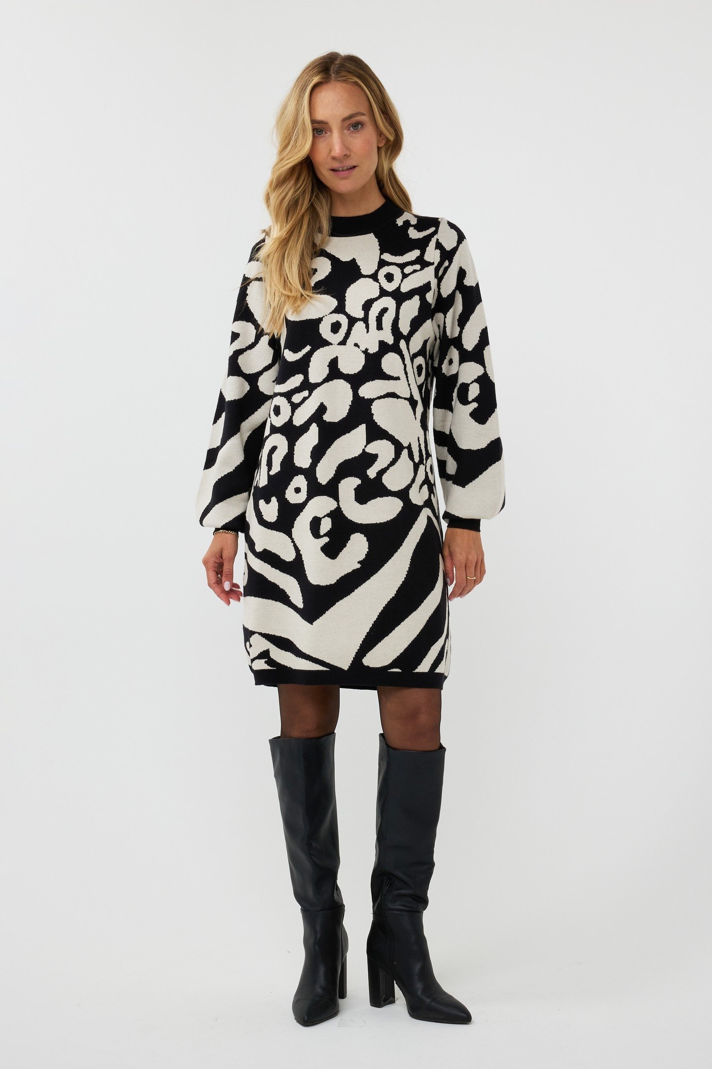DRESS 2TONE JACQUARD ANIMAL BLACK / GREY 1
