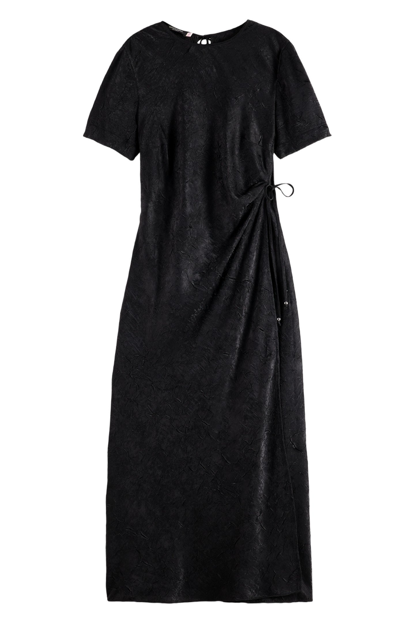 CRUSHED SATIN WRAP DRESS BLACK 1