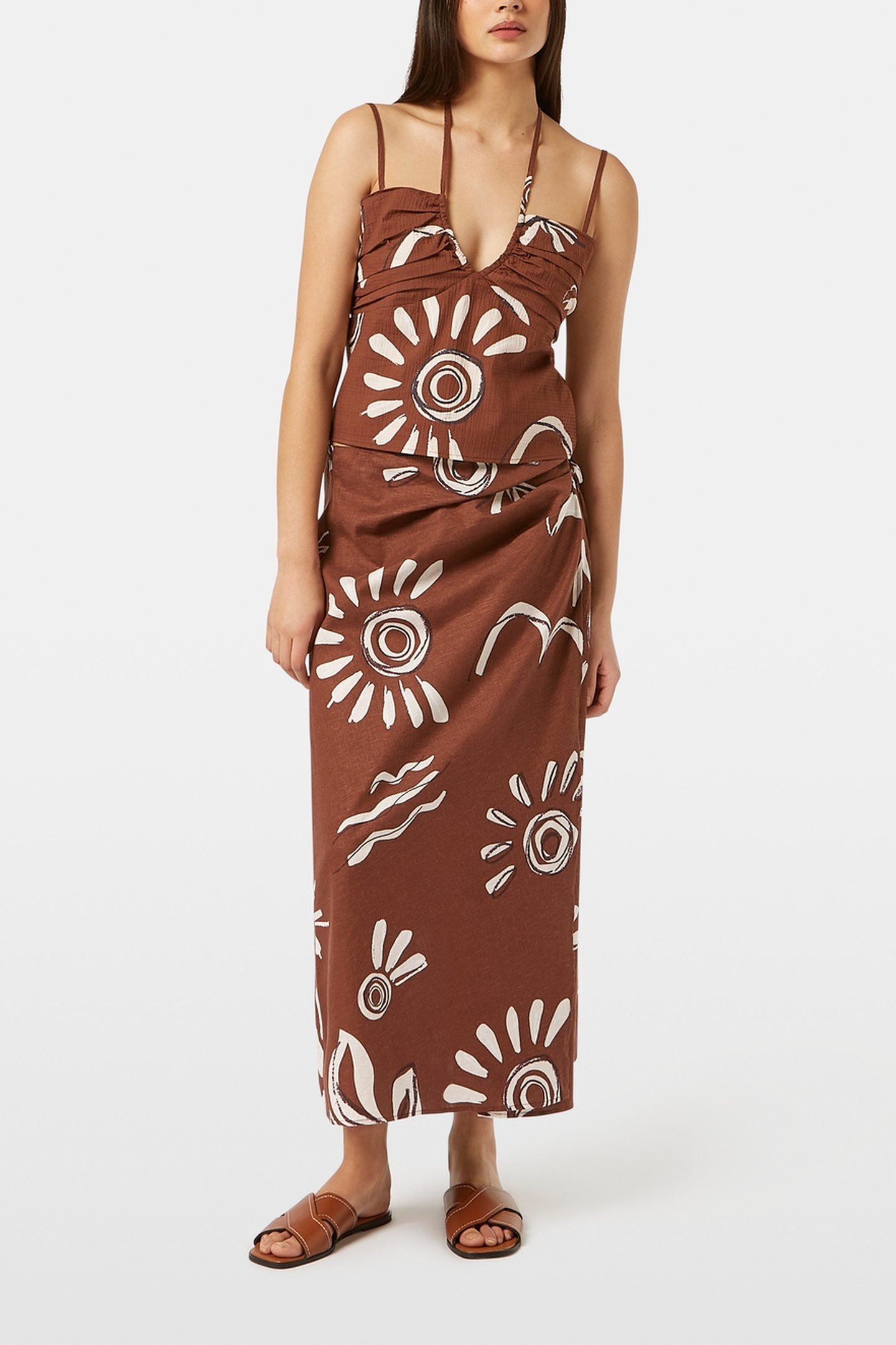 GATHERED STRAPPY TANK INKY SUN BROWN 1