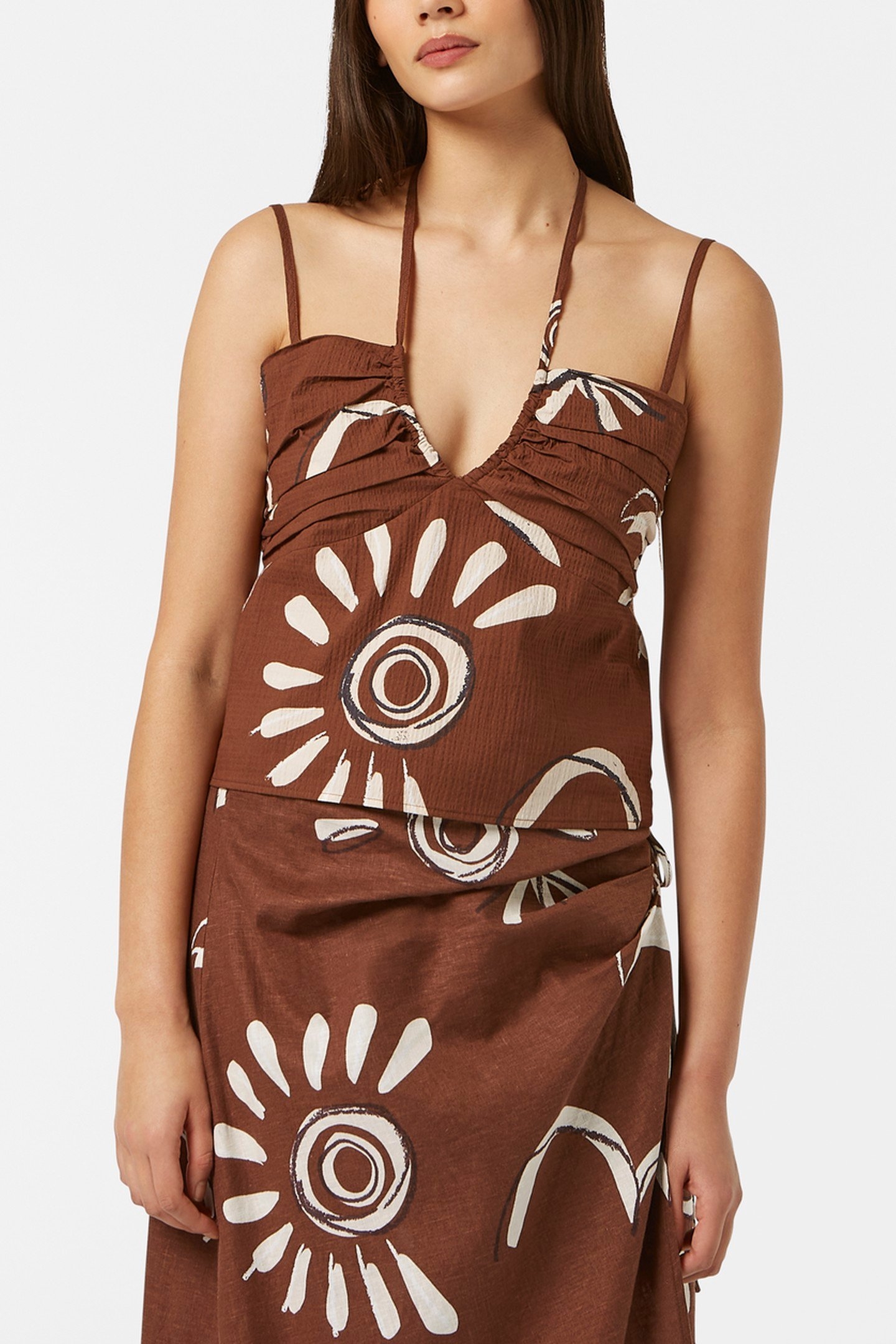 GATHERED STRAPPY TANK INKY SUN BROWN 3