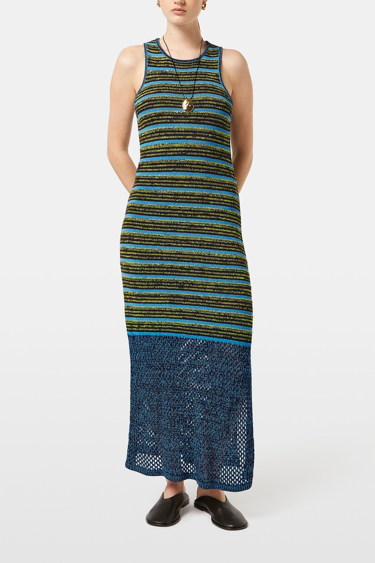 SEQUIN STRIPE KNITTED DRESS WASHED BLACK 1