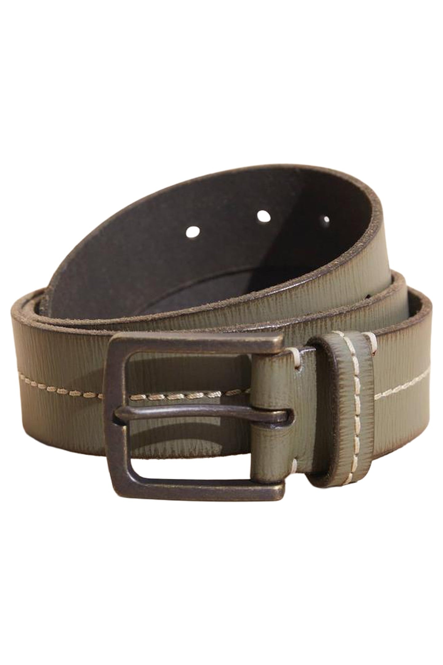 LEATHER STITCH BELT KHAKI GREEN 1